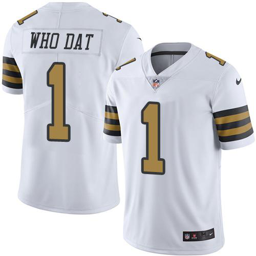 Nike New Orleans Saints #1 Who Dat White Men's Stitched NFL Limited New Color Rush Jersey