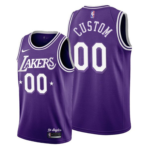 Men's Los Angeles Lakers #00 Custom 2021-22 City Edition Throwback 60s Purple Jersey