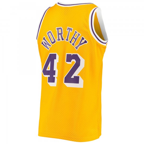 Men's Los Angeles Lakers James Worthy Mitchell & Ness Gold 1984/85 Hardwood Classics Swingman Jersey