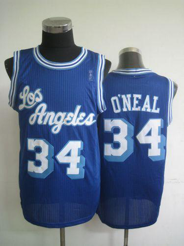 Men's Los Angeles Lakers #34 Shaquille O'Neal Blue Throwback Stitched NBA Jersey