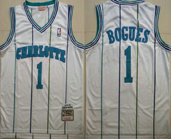 Men's Charlotte Hornets #1 Muggsy Bogues 1992-93 White Hardwood Classics Soul Swingman Throwback Jersey