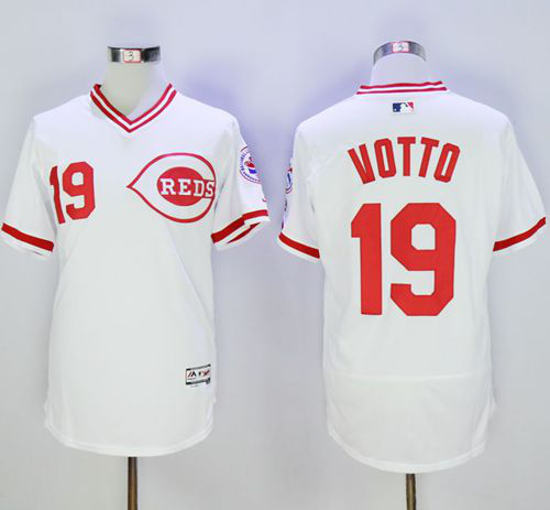 Cincinnati Reds #19 Joey Votto White Flexbase Collection Cooperstown Stitched MLB Jersey