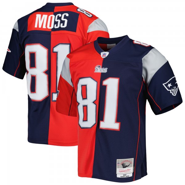 Men's New England Patriots Randy Moss Mitchell & Ness Navy/Red 2007 Split Legacy Replica Jersey