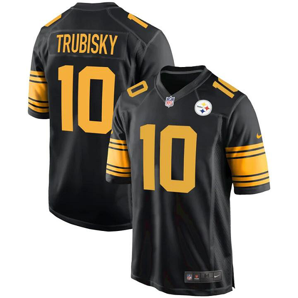 Men's Pittsburgh Steelers #10 Mitchell Trubisky Alternate Game Player Black Jersey