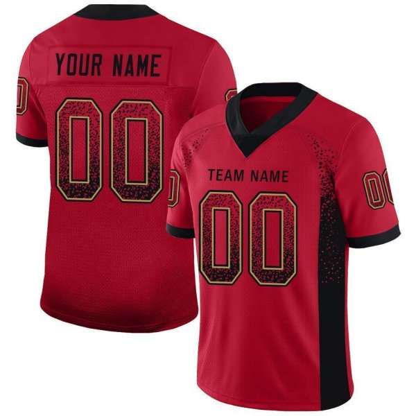 Men's Custom Red Black-Old Gold Mesh Drift Fashion Football Jersey