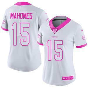 Nike Kansas City Chiefs #15 Patrick Mahomes White/Pink Women's Stitched NFL Limited Rush Fashion Jersey