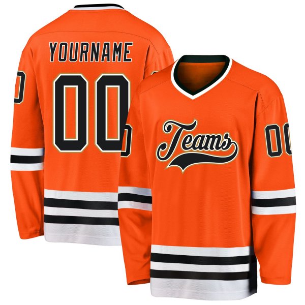 Men's Custom Orange Black-White Hockey Jersey