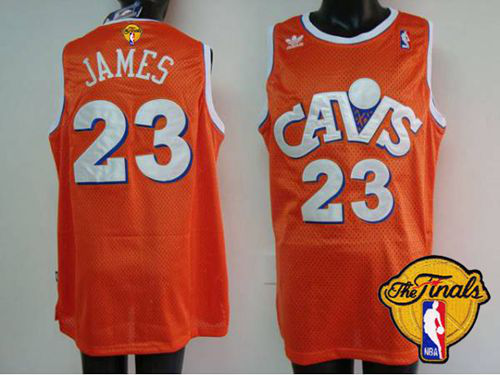 Men's Mitchell and Ness Cleveland Cavaliers #23 LeBron James Orange CAVS The Finals Patch Stitched NBA Jersey