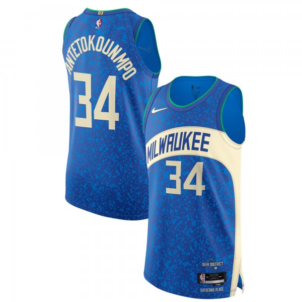 Men's Milwaukee Bucks #34 Giannis Antetokounmpo Nike Blue 2023/24 City Edition Jersey