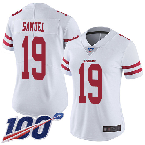 Women's San Francisco 49ers #19 Deebo Samuel WhiteStitched NFL 100th Season Vapor Limited Jersey