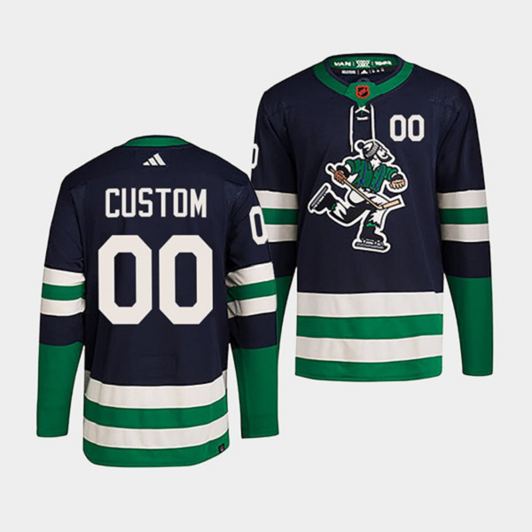 Men's Vancouver Canucks Custom Navy 2022 Reverse Retro NHL Jersey