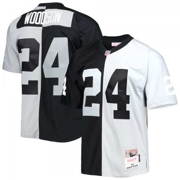 Men's Las Vegas Raiders Charles Woodson Mitchell & Ness Black/Silver 1998 Split Legacy Replica Jersey