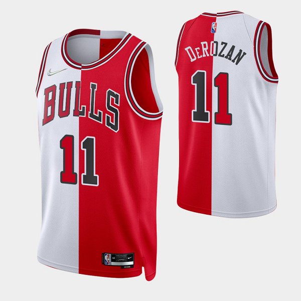 Men's Chicago Bulls DeMar DeRozan #11 2021-22 Red White Split Edition NBA Jersey