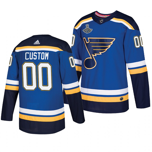 Men's Adidas Custom Royal Blues 2019 Stanley Cup Champions NHL Player Jersey