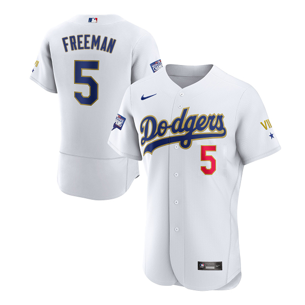 Youth Los Angeles Dodgers #5 Freddie Freeman White VII Gold Series MLB Jersey