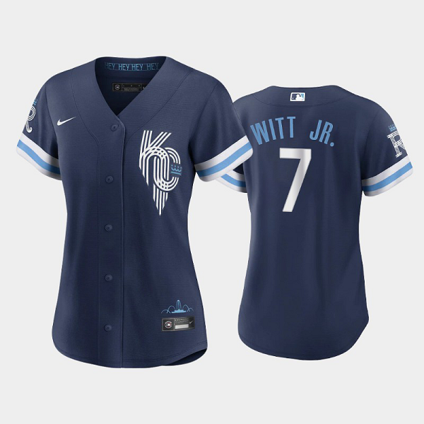 Women's Kansas City Royals #7 Bobby Witt Jr. 2022 City Connect Navy MLB Jersey