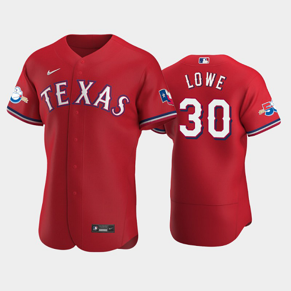 Men's Texas Rangers #30 Nathaniel Lowe Alternate Scarle 50th Anniversary MLB Flex Base Jersey