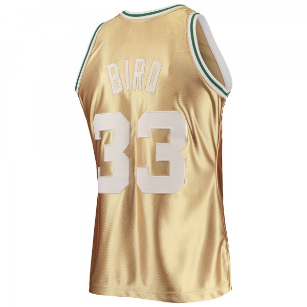 Men's Boston Celtics Larry Bird Gold Mitchell & Ness 75th Anniversary 1985/86 Hardwood Classics Swingman Jersey