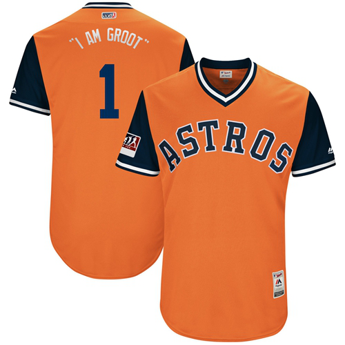 Houston Astros #1 Carlos Correa Orange I Am Groot" Players Weekend Stitched MLB Jersey"