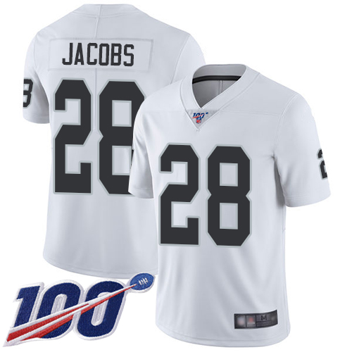 Las Vegas Raiders #28 Josh Jacobs White Men's Stitched NFL 100th Season Vapor Limited Jersey