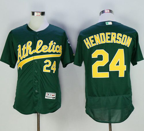 Oakland Athletics #24 Rickey Henderson Green Flexbase Collection Cooperstown Stitched MLB Jersey