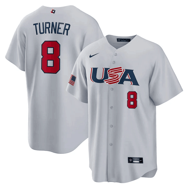 Youth Nike USA Baseball #8 Trea Turner Gray 2023 World Baseball Classic Jersey