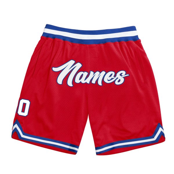 Men's Custom Red White-Royal Authentic Throwback Basketball Shorts