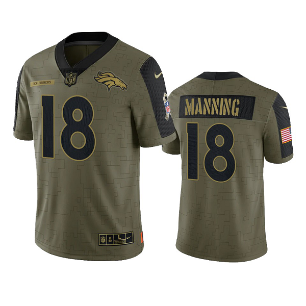 Denver Broncos Peyton Manning Olive 2021 Salute To Service Men's Limited NFL Jersey