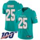 Miami Dolphins #25 Xavien Howard Aqua Green Team Color Youth Stitched NFL 100th Season Vapor Limited Jersey