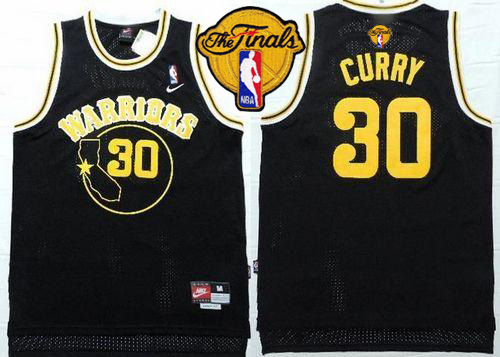 Men's Golden State Warriors #30 Stephen Curry Black Nike Throwback The Finals Patch Stitched NBA Jersey