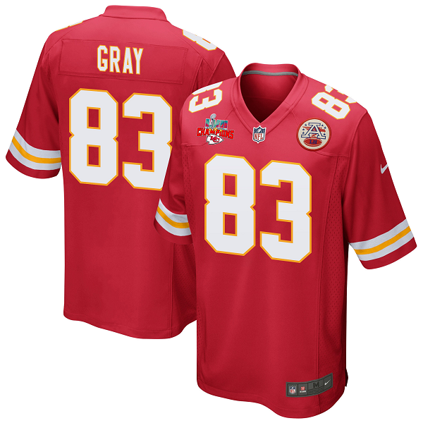 Noah Gray #83 Kansas City Chiefs Super Bowl LVII Champions 3 Stars Men's Game Red NFL Jersey