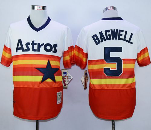 Mitchell And Ness 1980 Houston Astros #5 Jeff Bagwell White/Orange Throwback Stitched MLB Jersey