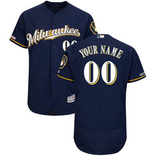 Men's Milwaukee Brewers Navy Customized Flex Base MLB Jersey