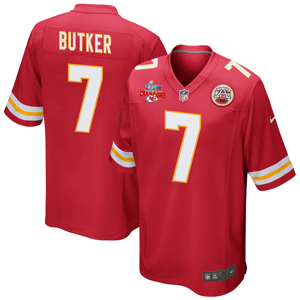 Harrison Butker #7 Kansas City Chiefs Super Bowl LVII Champions 3 Stars Men's Game Red NFL Jersey