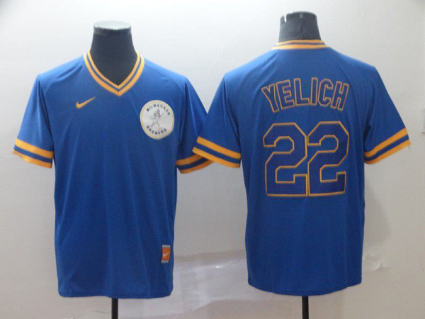 Men Milwaukee Brewers 22 Yelich Blue Game Nike MLB Jerseys