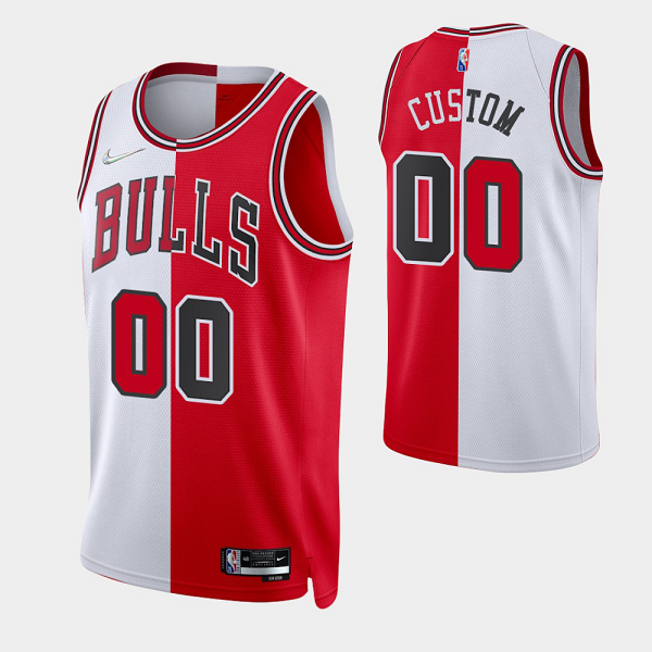 Men's Chicago Bulls Custom #00 2021-22 Red White Split Edition NBA Jersey