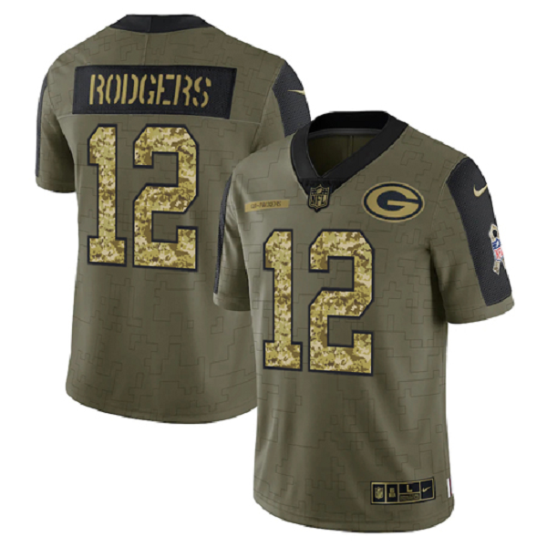 Green Bay Packers Aaron Rodgers Olive 2021 Salute To Service Limited Men's NFL Jersey