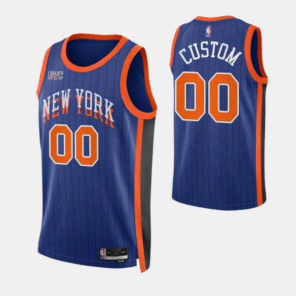 2023-24 City Edition New York Knicks #00 Custom Blue Swingman Jersey