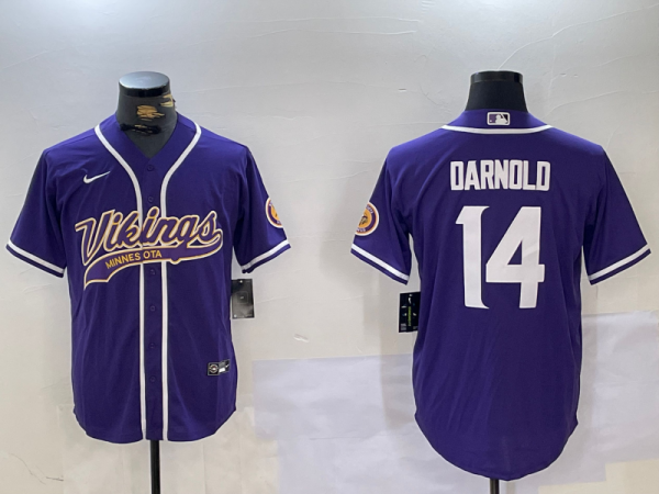 Men's Minnesota Vikings #14 Sam Darnold Navy Cool Base Stitched Baseball Jersey