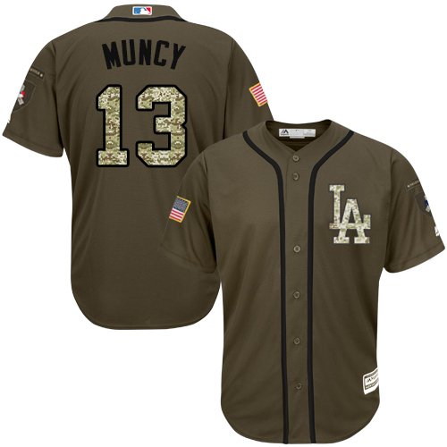 Men's Los Angeles Dodgers #13 Max Muncy Majestic Green MLB Salute To Service Jersey