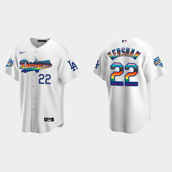 Men's Los Angeles Dodgers #22 Clayton Kershaw 2022 Pride Night LGBTQ Cool Base MLB Jersey - White