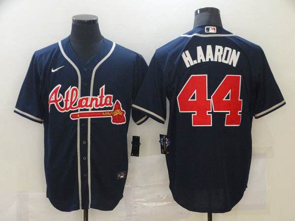 Men's Atlanta Braves #44 Hank Aaron Navy Blue Stitched MLB Cool Base Nike Jersey