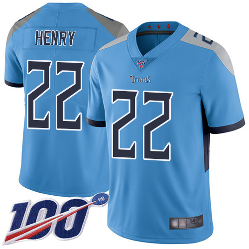 Tennessee Titans #22 Derrick Henry Light Blue Alternate Youth Stitched NFL 100th Season Vapor Limited Jersey