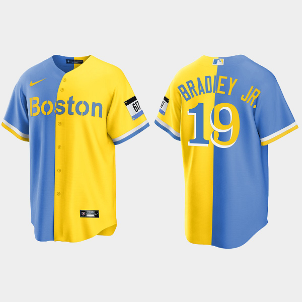 Men's Boston Red Sox #19 Jackie Bradley Jr. City Connect Split MLB Jersey - Blue Gold