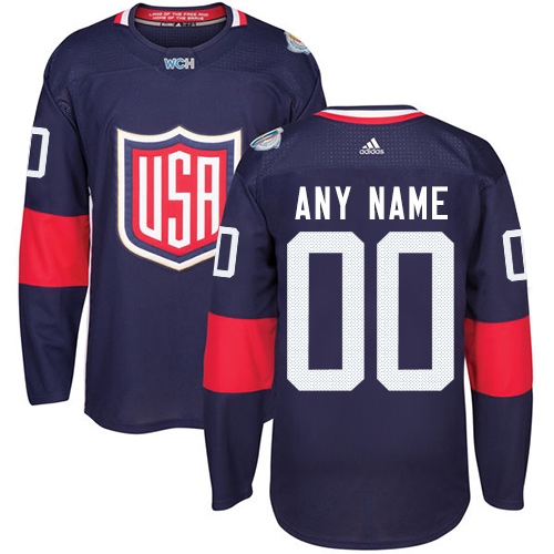 Men's Adidas Team USA Personalized Navy Blue Road 2016 World Cup NHL Jersey