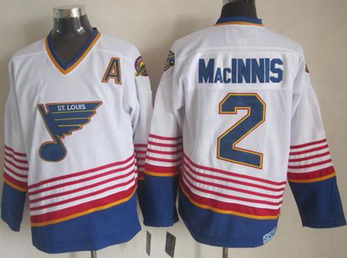 St. Louis Blues #2 Al MacInnis White/Light Blue CCM Throwback Stitched NHL Jersey