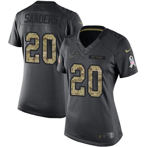 Nike Detroit Lions #20 Barry Sanders Black Women's Stitched NFL Limited 2016 Salute to Service Jersey