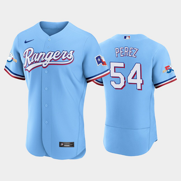 Men's Texas Rangers #54 Martin Perez 50th Anniversary Alternate Light Blue MLB Flex Base Jersey