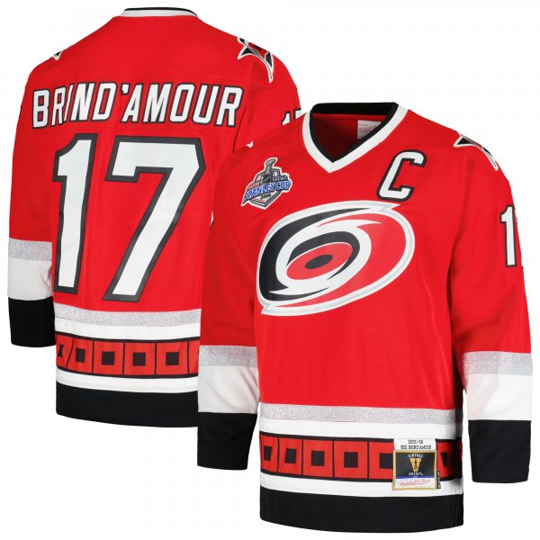 Men's Carolina Hurricanes Rod Brind'Amour Mitchell & Ness Red  2005/06 Captain Patch Blue Line Player Jersey