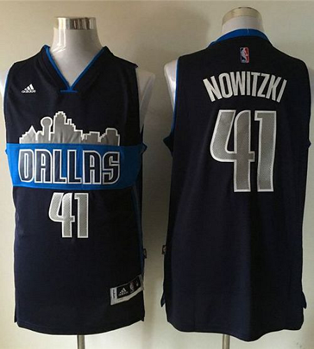 Men's Dallas Mavericks #41 Dirk Nowitzki Navy Blue The City Stitched NBA Jersey